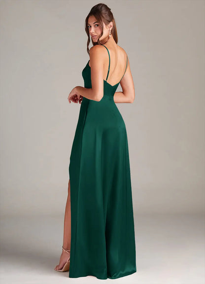 Mermaid Spaghetti Strap Satin High Slit Floor-Length Wedding Dress - Yihuiw by Yihuiw