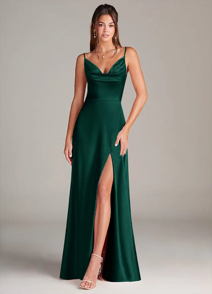 Mermaid Spaghetti Strap Satin High Slit Floor-Length Wedding Dress - Yihuiw by Yihuiw