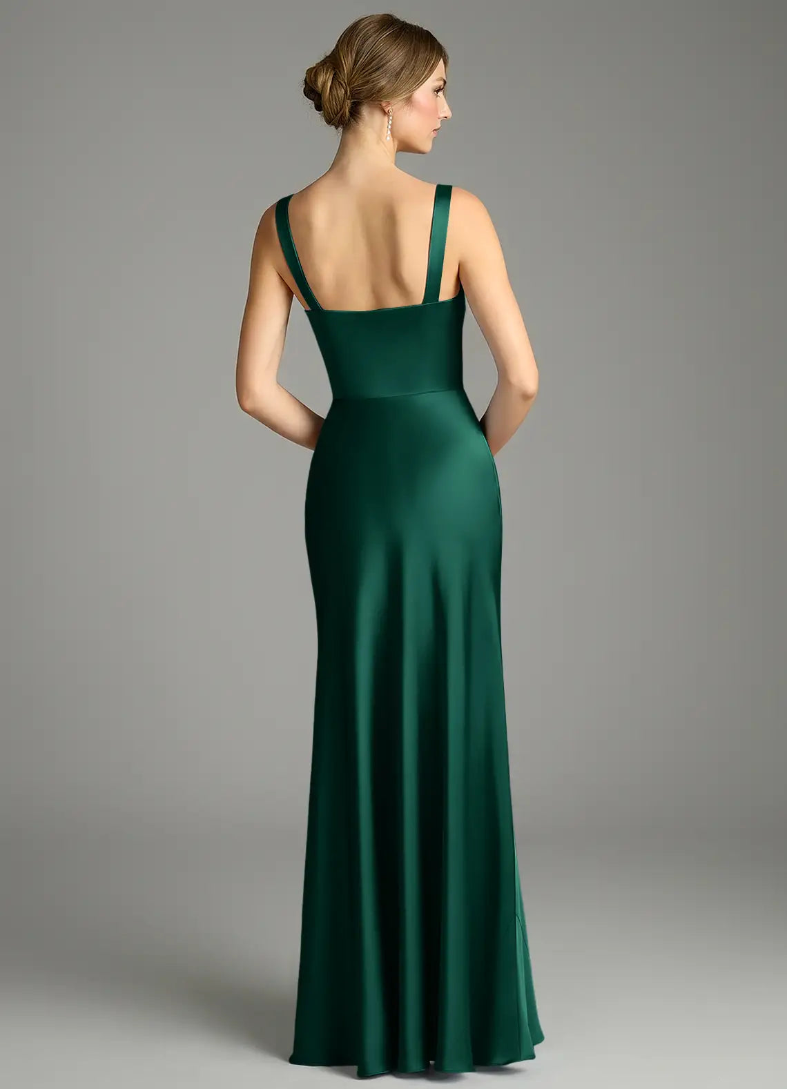Mermaid Square Neck Satin Pleated Floor-Length Wedding Dress - Yihuiw by Yihuiw