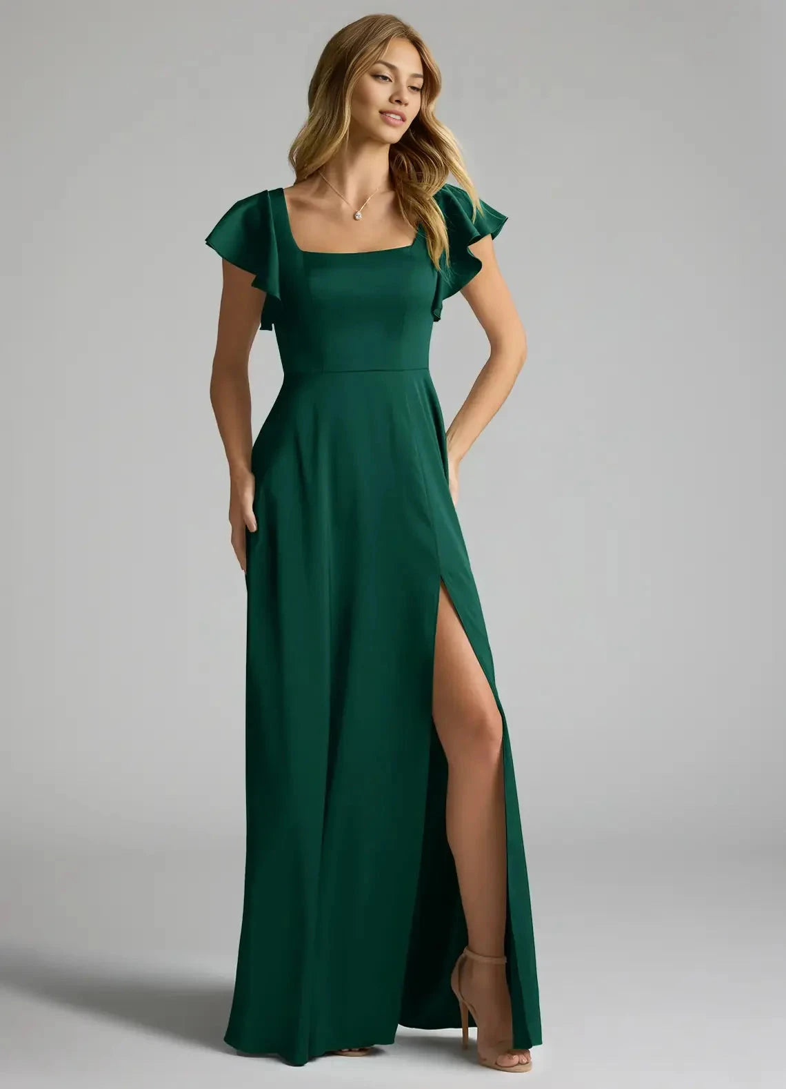 Emerald A-Line Bow Stretch Satin Dress simple gentle atmospheric and unique desi Bring summer colors to enhance white by YiHuiw