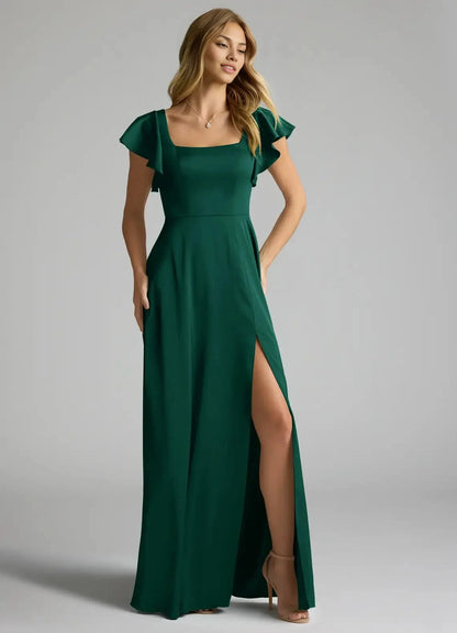 Emerald A-Line Bow Stretch Satin Dress simple gentle atmospheric and unique desi Bring summer colors to enhance white by YiHuiw