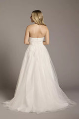 Enchanted Glitter-Tulle A-Line Off-the-Shoulder Puff-Sleeve Lace-Embellished Wedding Dress