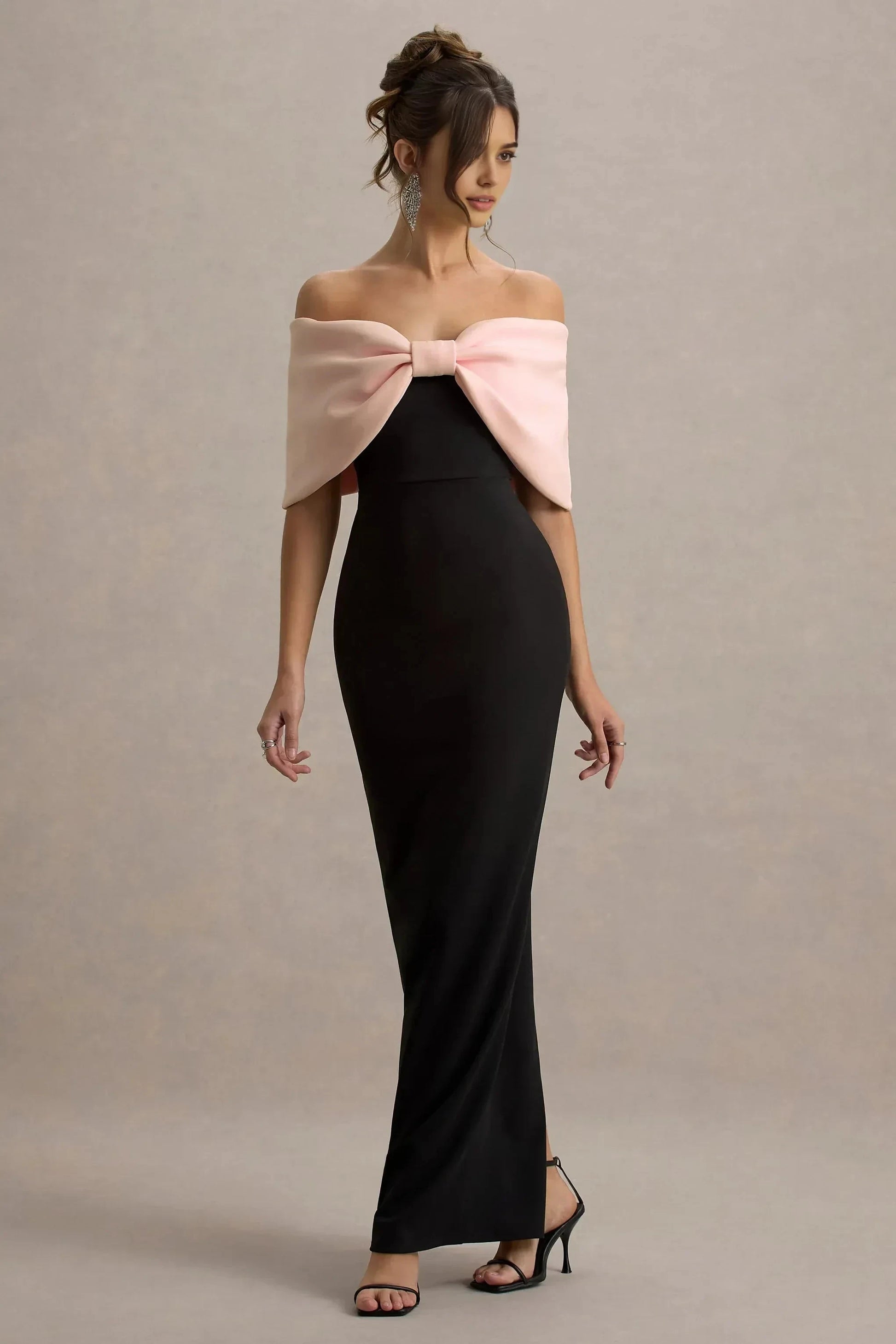 Enchanting Mermaid Off Shoulder Bow Accent Sleeveless High Slit Floor Length Prom Dress by YiHuiw