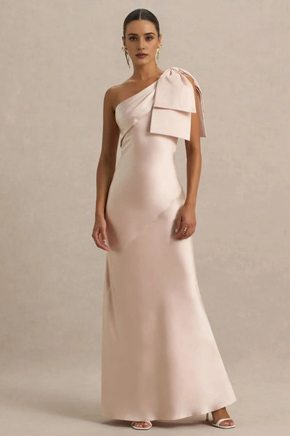Enchanting Mermaid One Shoulder Bow Sleeve Open Back Floor Length Prom Dress by YiHuiw
