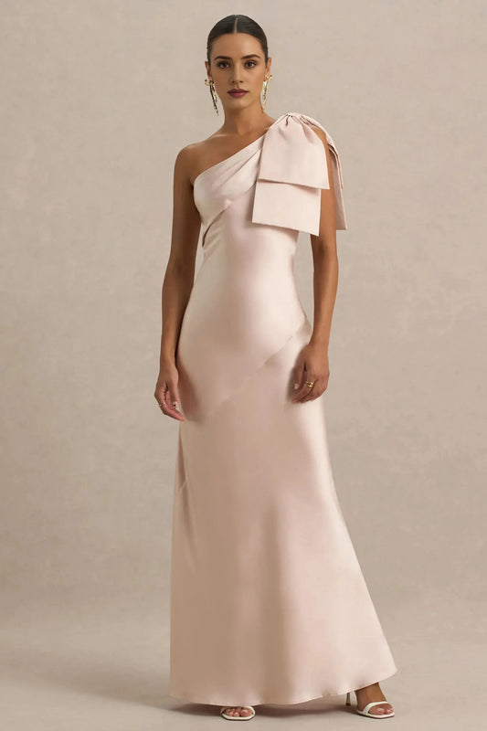 Enchanting Mermaid One Shoulder Bow Sleeve Open Back Floor Length Prom Dress by YiHuiw