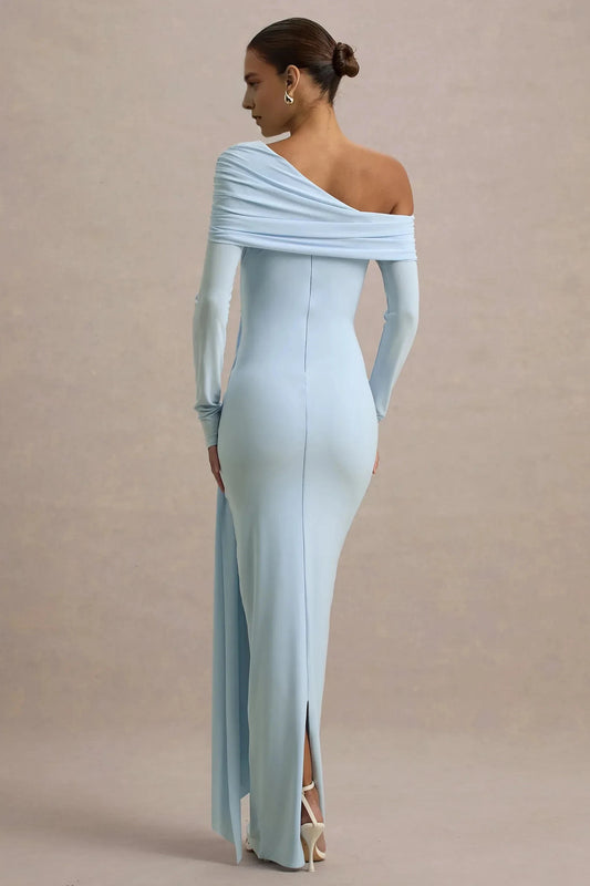 Enchanting Mermaid One Shoulder Long Sleeve Ruched Drape Floor Length Prom Dress by YiHuiw