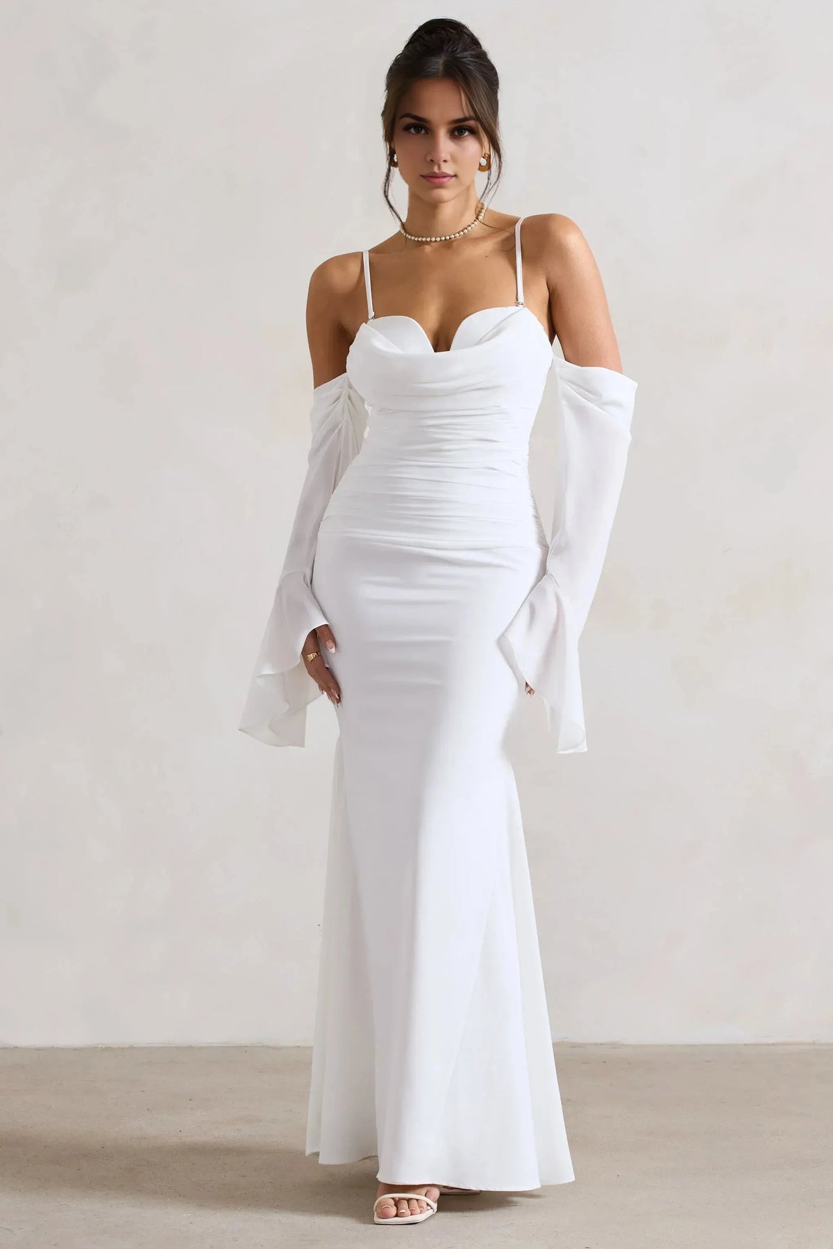 Enchanting Mermaid Sweetheart Off Shoulder Bell Sleeve Open Back Floor Length Plus Size For women Evening Dress by YiHuiw