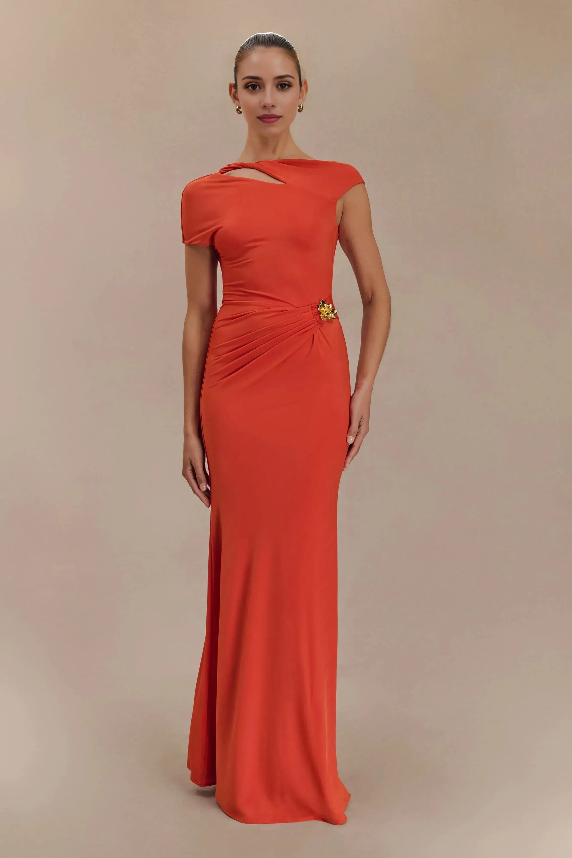 Enchanting Sheath Asymmetric Neck Short Sleeve Open Back Floor Length Prom Dress by YiHuiw