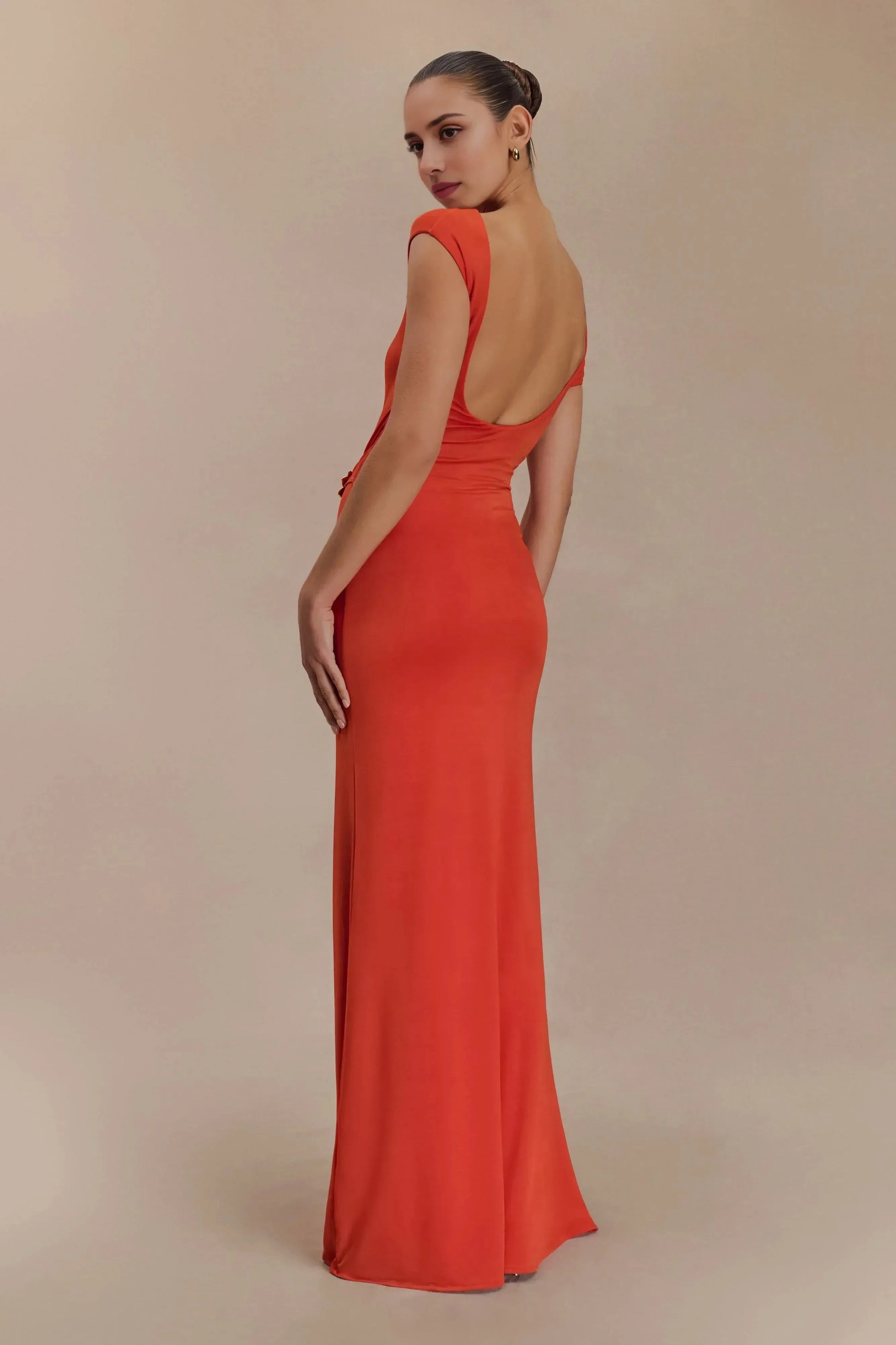 Enchanting Sheath Asymmetric Neck Short Sleeve Open Back Floor Length Prom Dress by YiHuiw