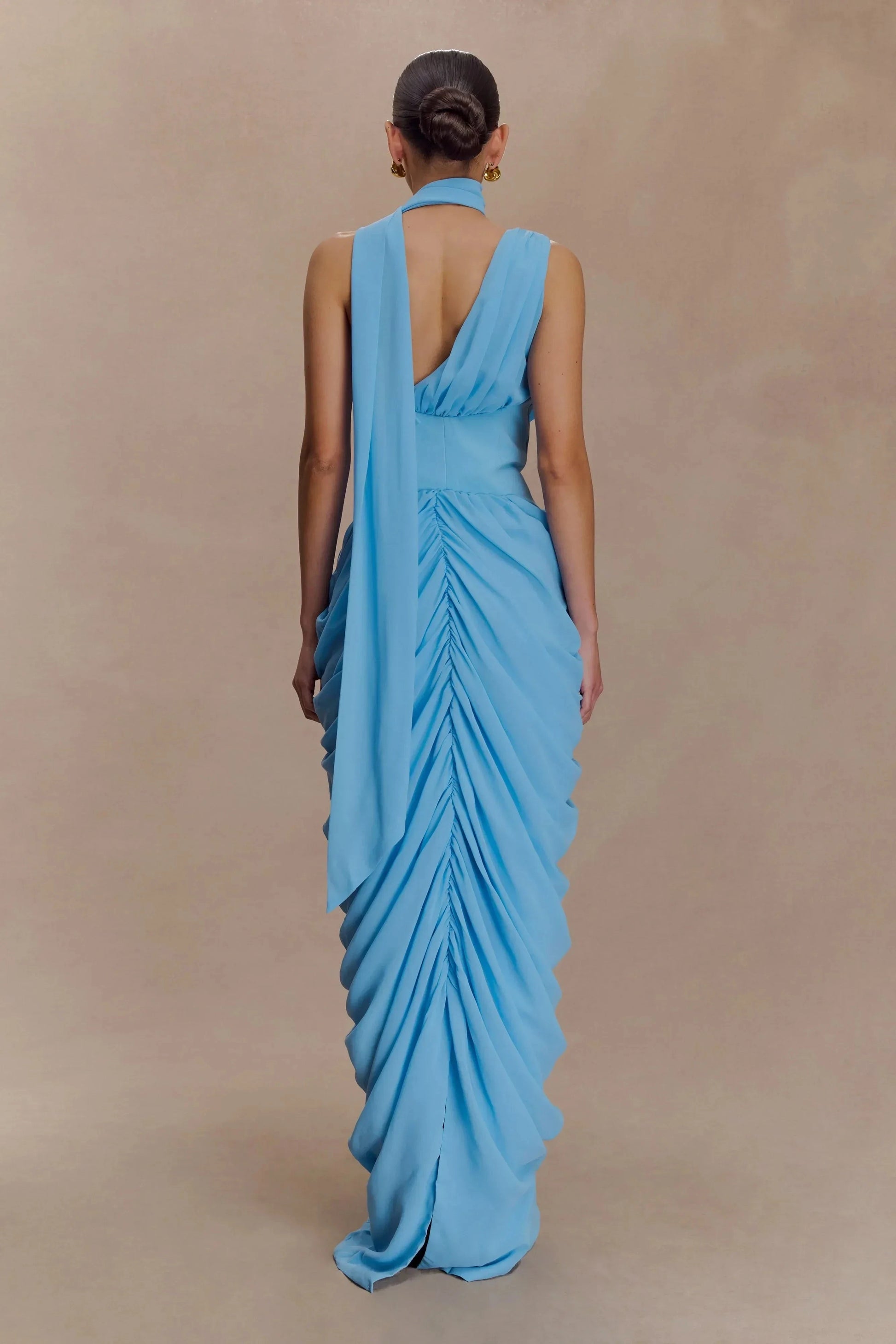 Enchanting Sheath Cowl Neck Sleeveless Draped Back Floor Length Prom Dress by YiHuiw