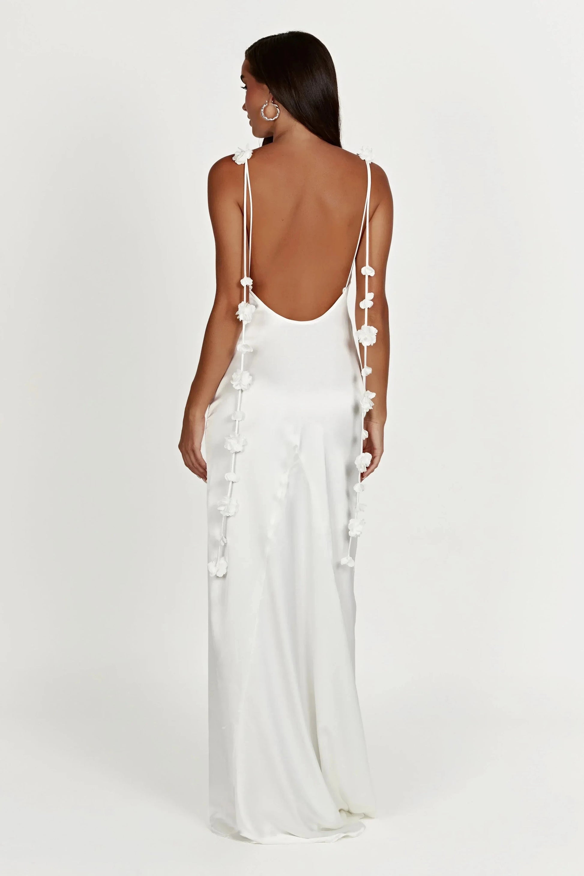 Enchanting Sheath Cowl Neck Spaghetti Strap Floral Detail Open Back Floor Length Prom Dress by YiHuiw