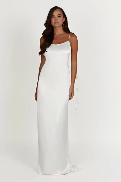 Enchanting Sheath Cowl Neck Spaghetti Strap Floral Detail Open Back Floor Length Prom Dress by YiHuiw