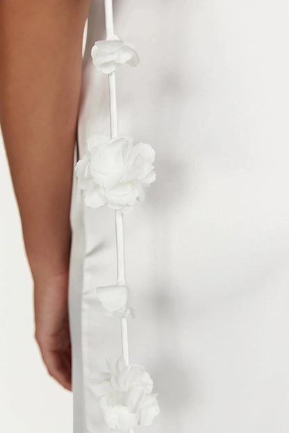 Enchanting Sheath Cowl Neck Spaghetti Strap Floral Detail Open Back Floor Length Prom Dress by YiHuiw