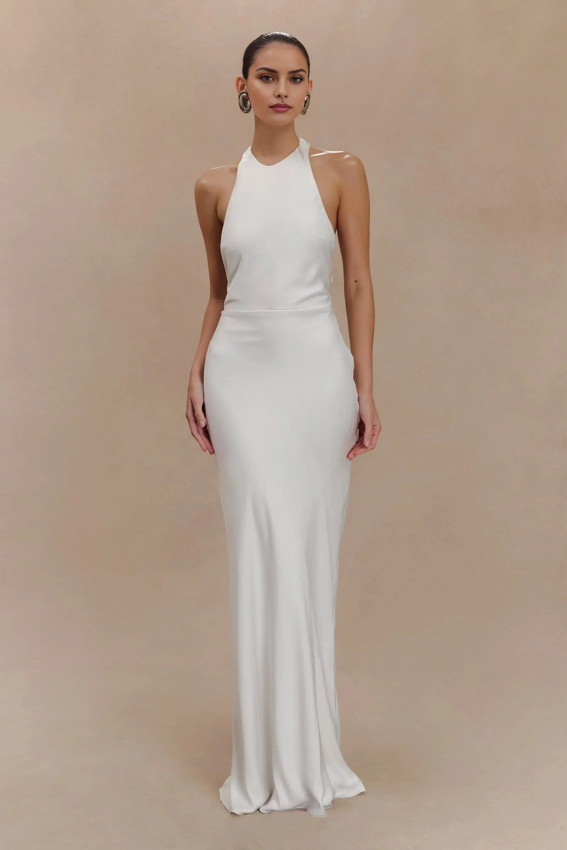 Enchanting Sheath Halter Neck Sleeveless Open Back Floor Length Prom Dress by YiHuiw