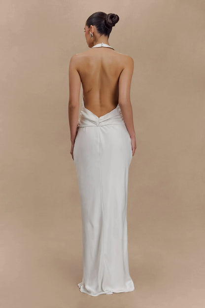 Enchanting Sheath Halter Neck Sleeveless Open Back Floor Length Prom Dress by YiHuiw