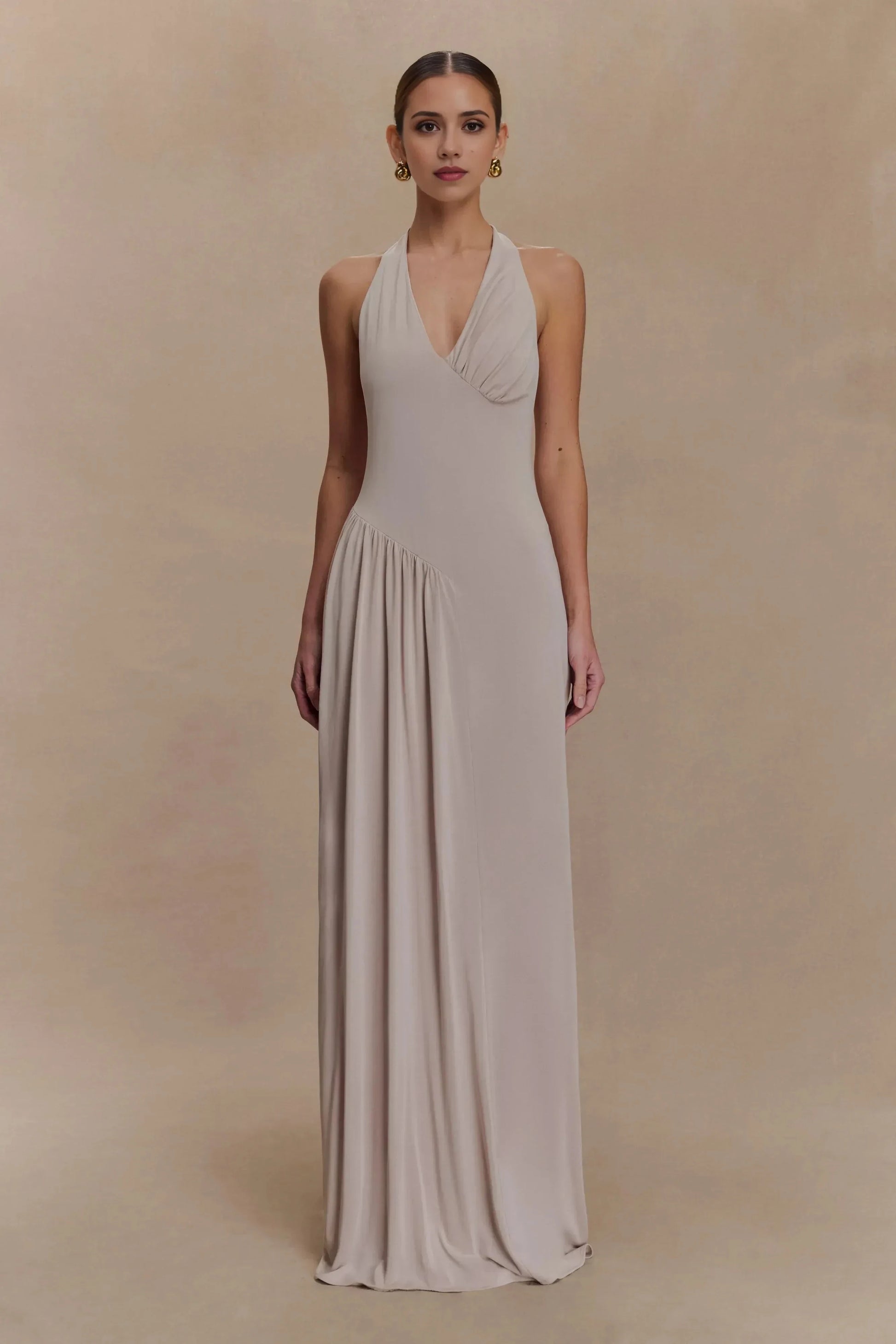 Enchanting Sheath Halter Neck Sleeveless Ruched Back Floor Length Prom Dress by YiHuiw