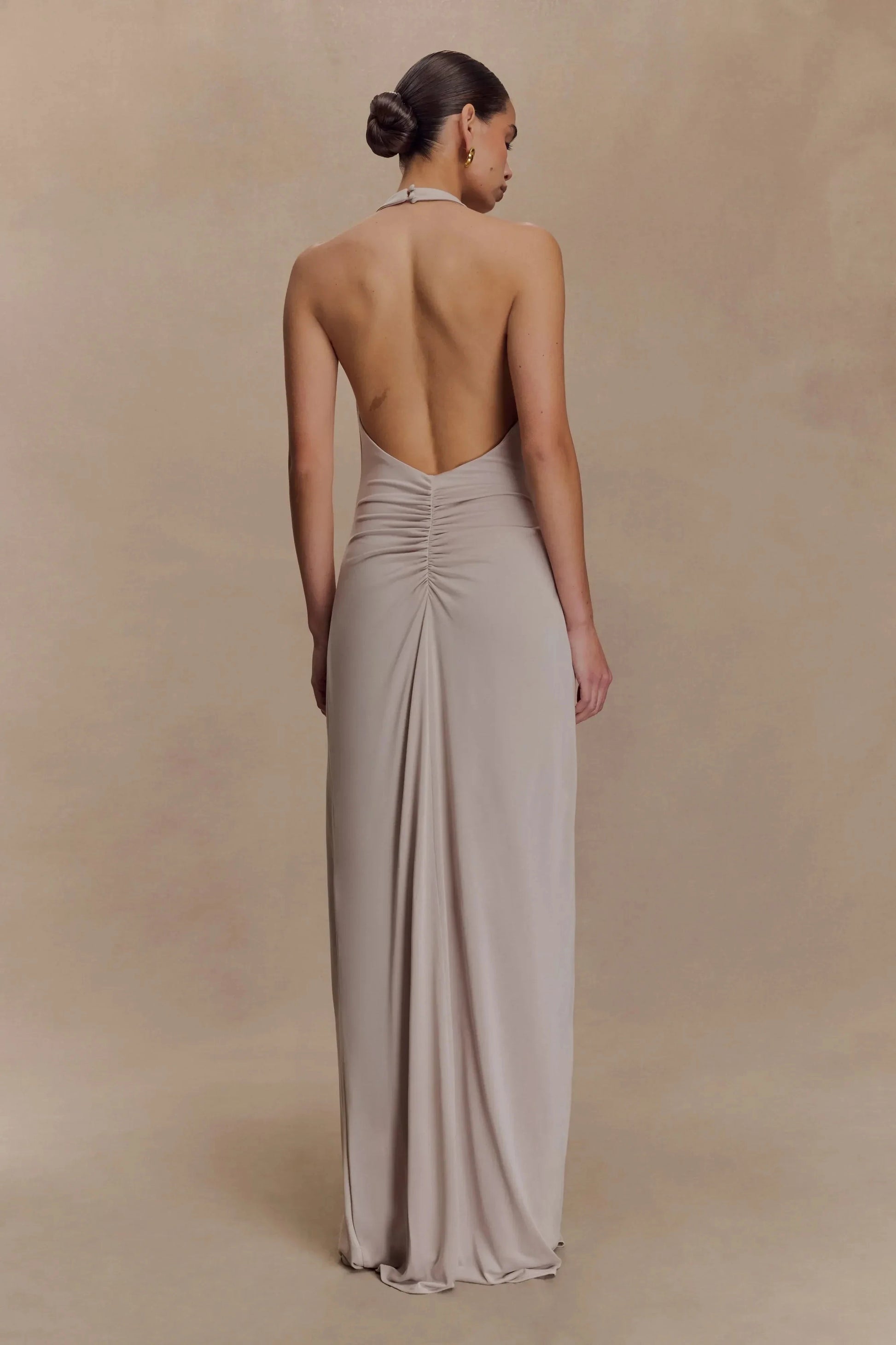 Enchanting Sheath Halter Neck Sleeveless Ruched Back Floor Length Prom Dress by YiHuiw