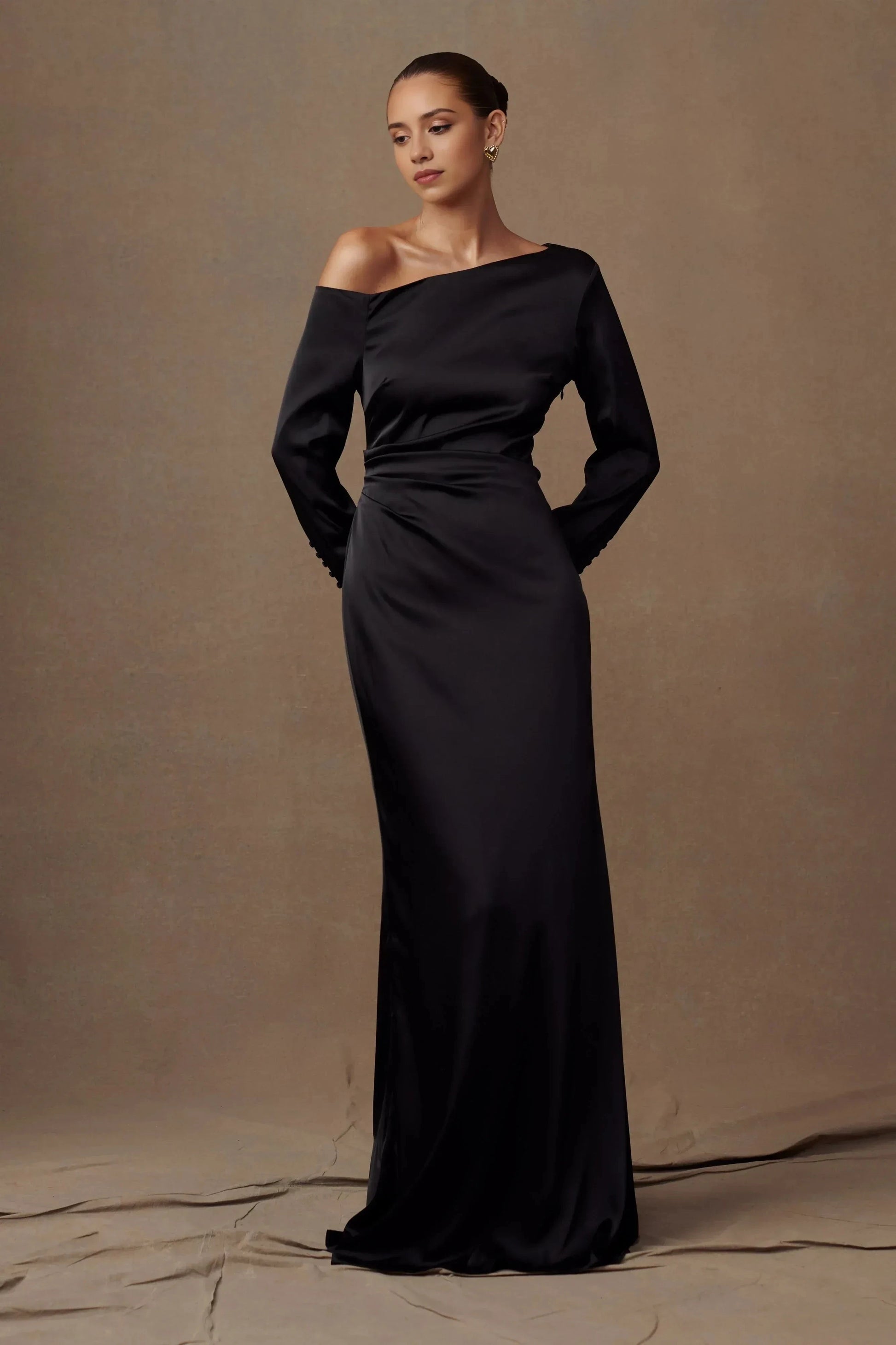 Enchanting Sheath One Shoulder Long Sleeve Ruched Back Floor Length Prom Dress by YiHuiw