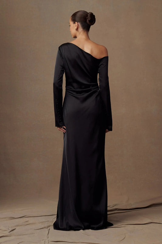 Enchanting Sheath One Shoulder Long Sleeve Ruched Back Floor Length Prom Dress by YiHuiw
