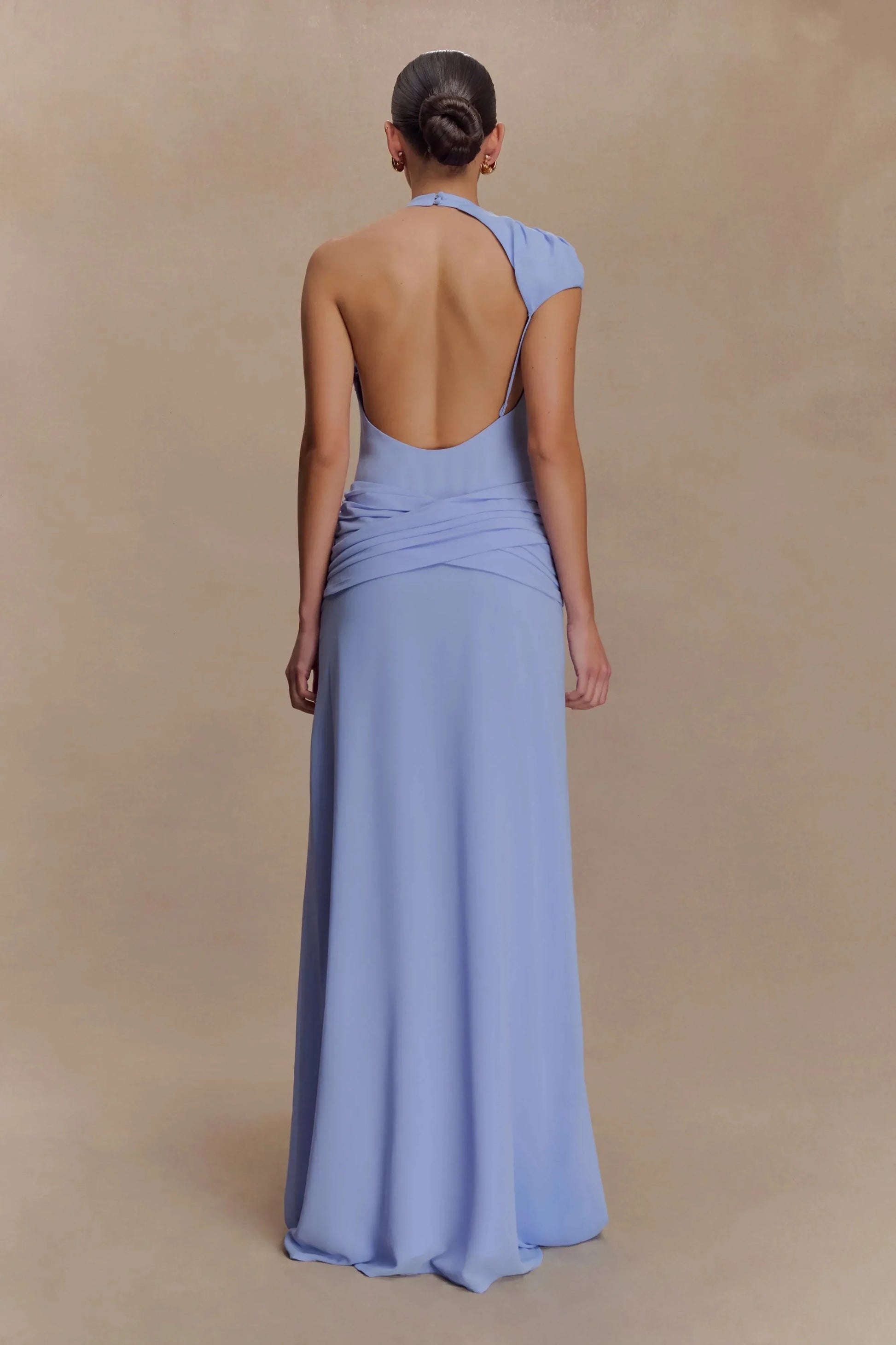 Enchanting Sheath One Shoulder Sleeveless Ruched Open Back Floor Length Prom Dress by YiHuiw