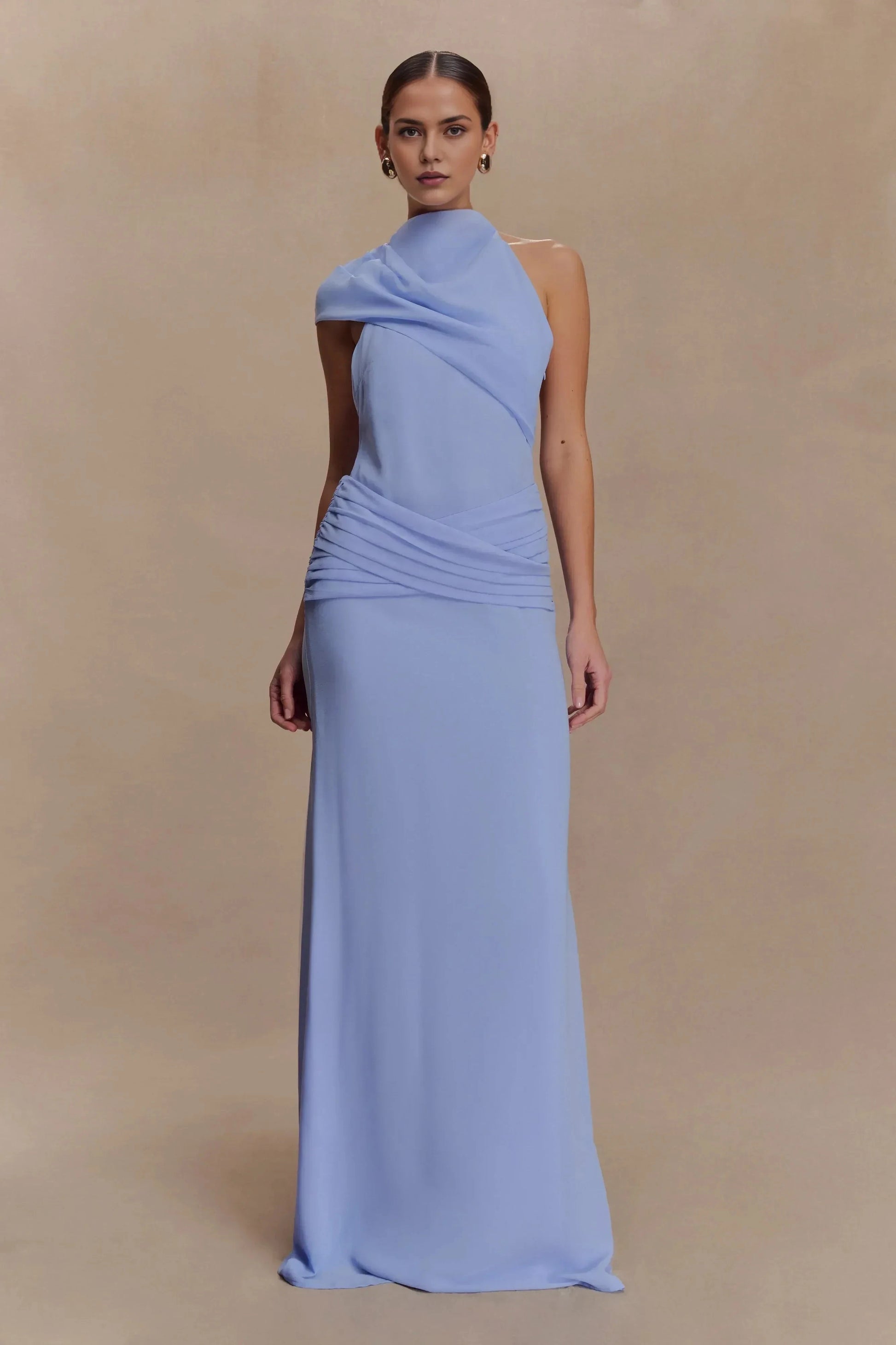Enchanting Sheath One Shoulder Sleeveless Ruched Open Back Floor Length Prom Dress by YiHuiw