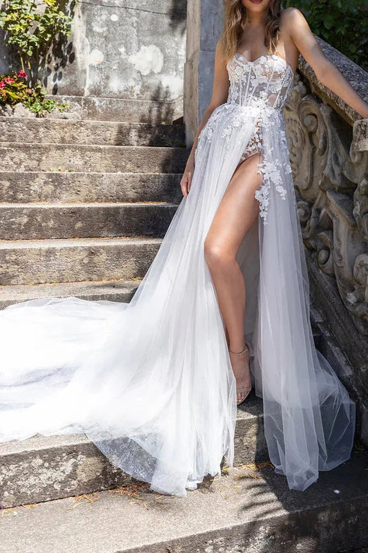 A-Line Sweetheart Tulle Floor-Length Wedding Dress - Yihuiw by Yihuiw