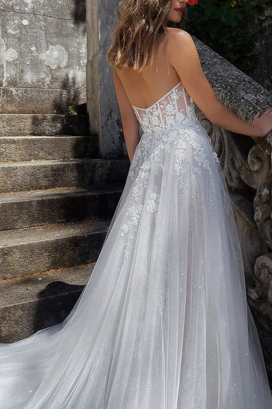 A-Line Sweetheart Tulle Floor-Length Wedding Dress - Yihuiw by Yihuiw