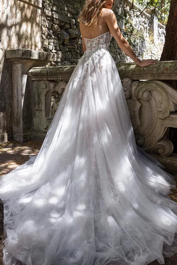A-Line Sweetheart Tulle Floor-Length Wedding Dress - Yihuiw by Yihuiw