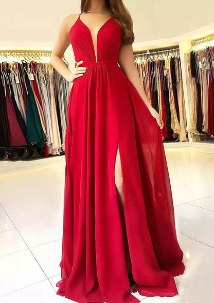 Encantadores vestidos de graduación estilo iglesia de lentejuelas, corte entallado/recto, con escote en V, espalda cruzada descubierta y cola larga