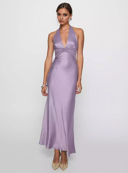 Encantadores vestidos de graduación con escote en V profundo, detalles plisados, cremallera lateral oculta, tirantes ajustables en el cuello y forro completo