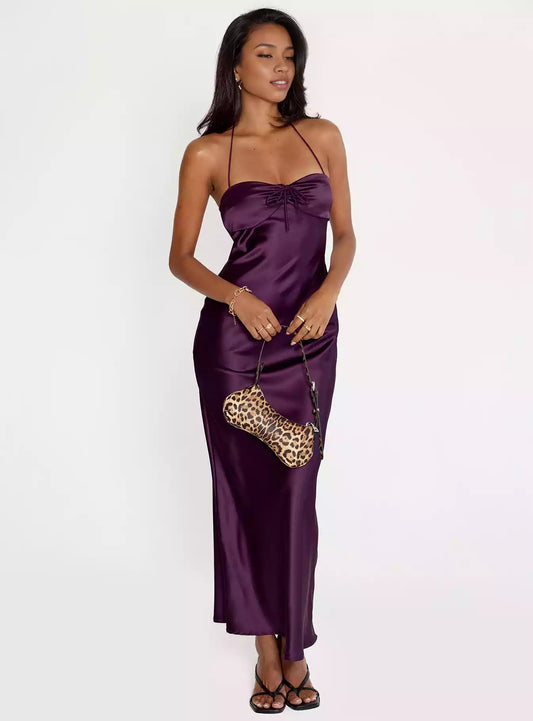Enchanting suspenders with satin chest pleats, detailed side hidden zippers, neck straps, Prom Dresses