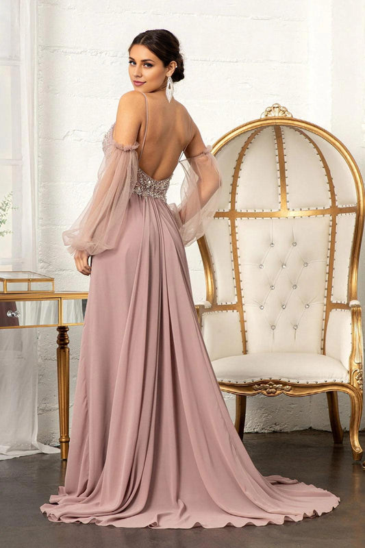 Ethereal A-Line Sweetheart Bishop Sleeve Open Back Train Floor Length Prom Dress by YiHuiw
