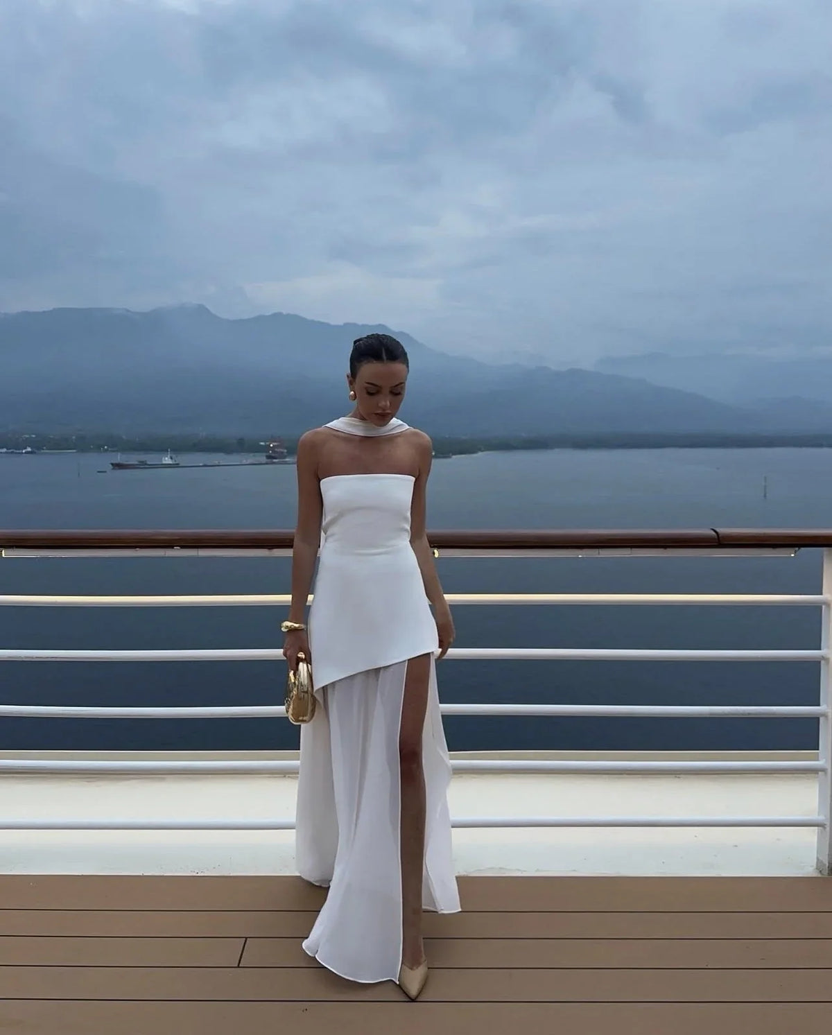 Strapless Chiffon High Slit Floor-Length Wedding Dress - Yihuiw by Yihuiw