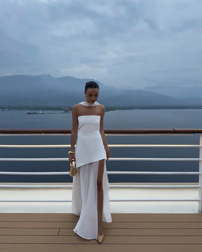 Strapless Chiffon High Slit Floor-Length Wedding Dress - Yihuiw by Yihuiw