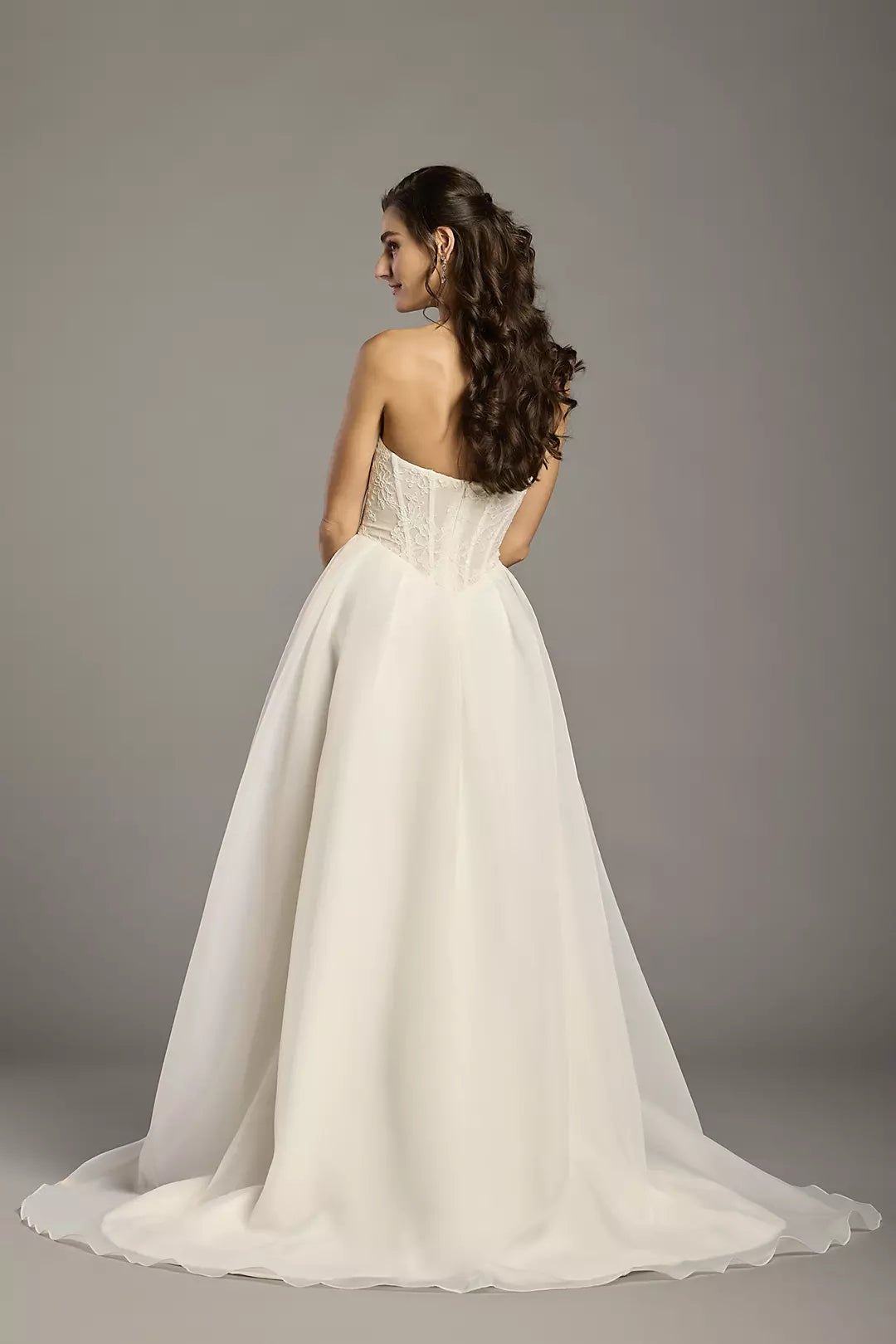 Ethereal Chiffon Ballgown Strapless Lace-Bodice High-Slit Train Wedding Dress