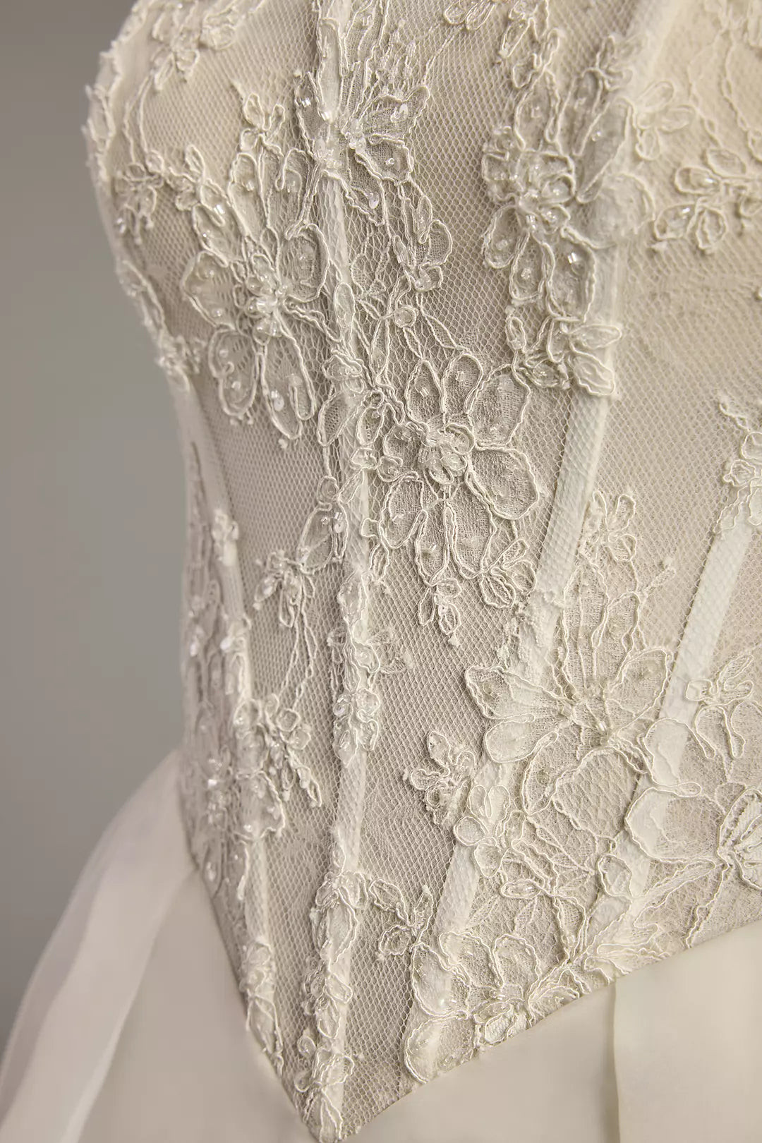 Ethereal Chiffon Ballgown Strapless Lace-Bodice High-Slit Train Wedding Dress