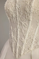 Ethereal Chiffon Ballgown Strapless Lace-Bodice High-Slit Train Wedding Dress