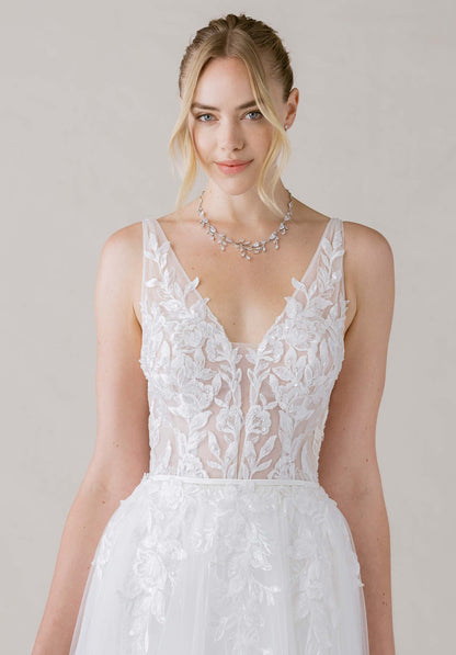 Ivory A-Line V-Neck Tulle Wedding Dress - Yihuiw by Yihuiw