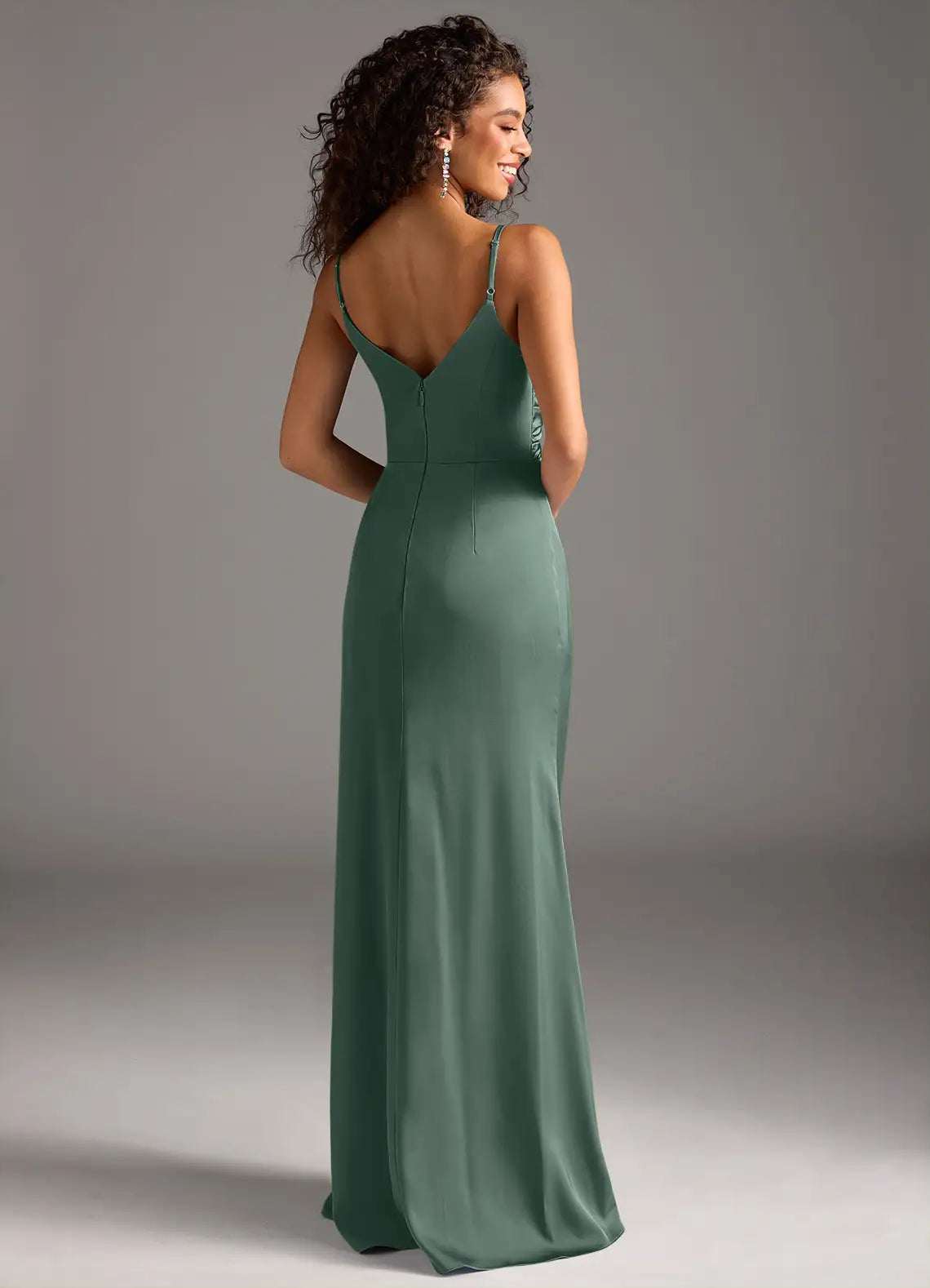 Spaghetti Strap Satin High Slit Floor-Length Wedding Dress - Yihuiw by Yihuiw