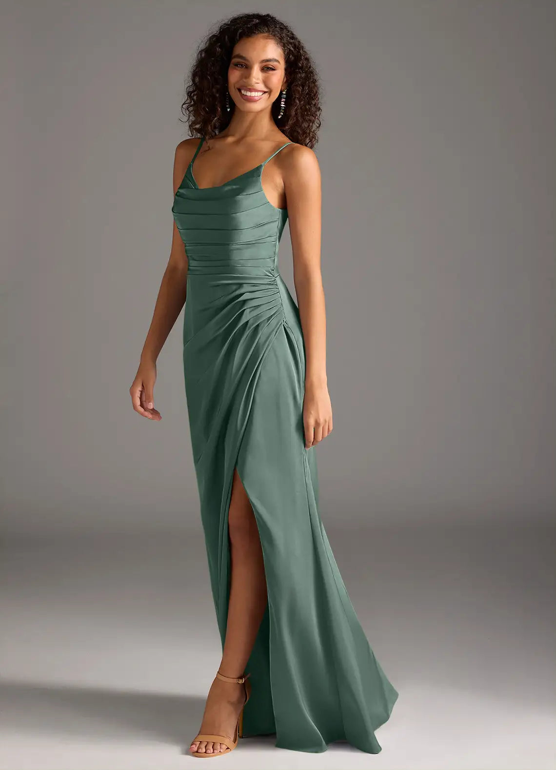 Spaghetti Strap Satin High Slit Floor-Length Wedding Dress - Yihuiw by Yihuiw