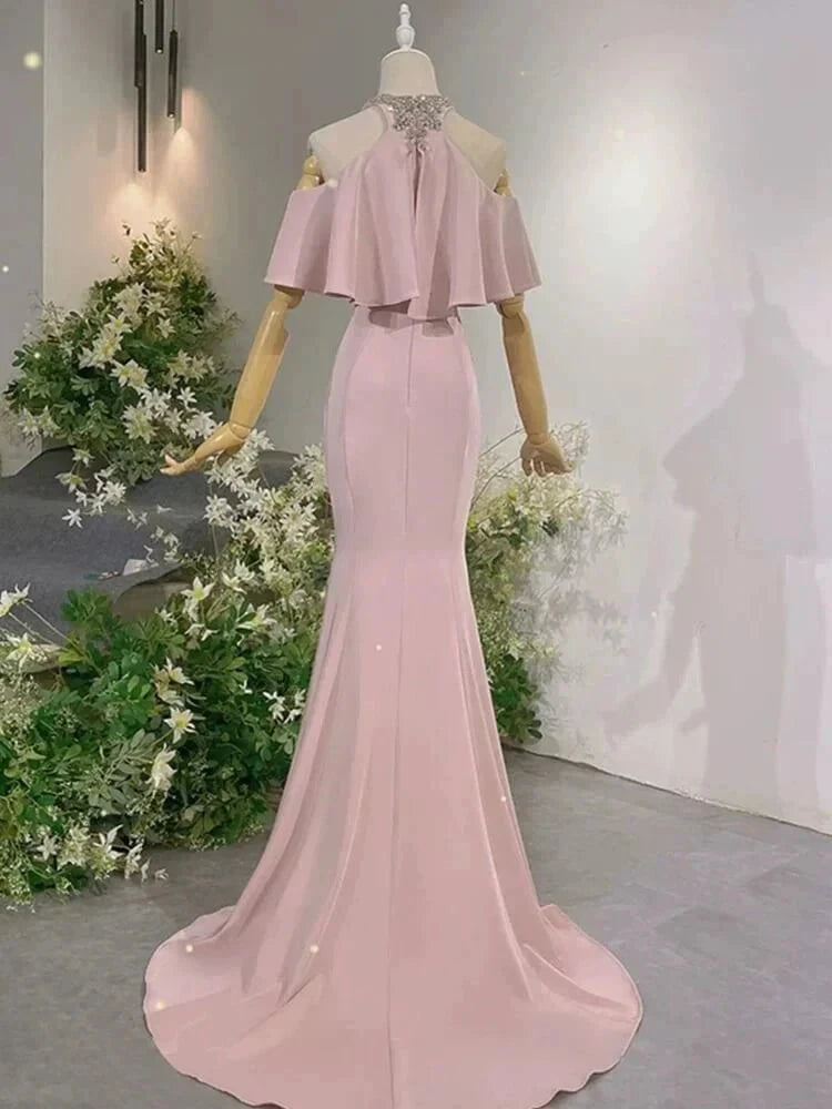 Exotic Pink Mermaid Prom Dresses for Party Events Crystal Neckline simple gentle atmospheric and unique desi Bring summer colors to enhance whiteness by YiHuiw