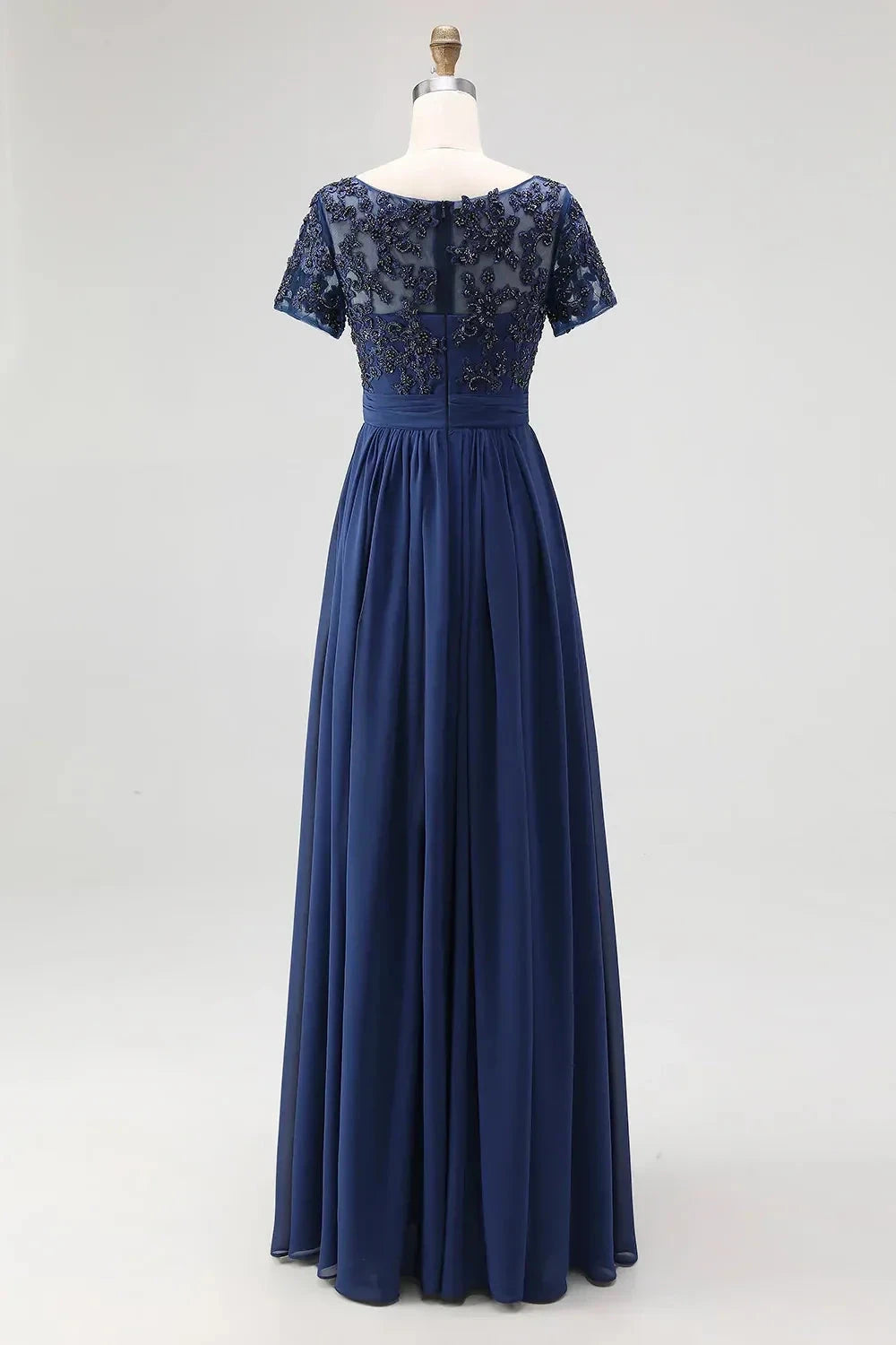 Exquisite A Line Boat Neck Short Sleeve Embroidered Back Floor Length Mother of the Bride Dress by YiHuiw