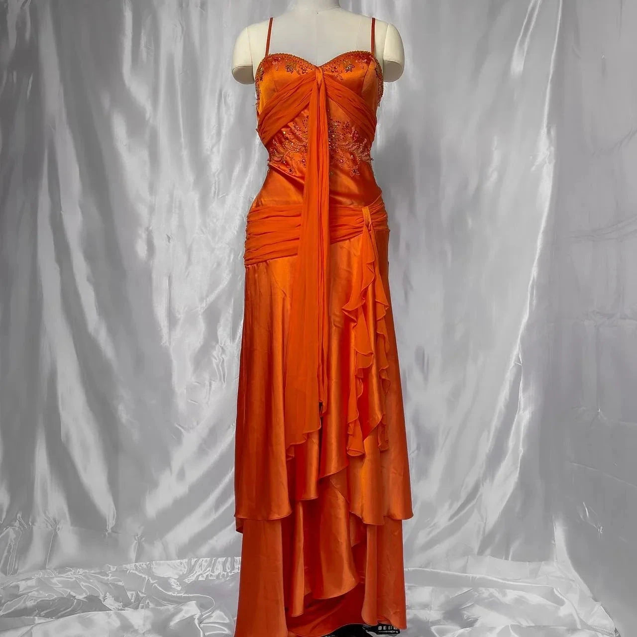 Exquisite Beaded Long Satin Prom dress Evening Dress Party Dress simple gentle atmospheric and unique desi Bring summer colors to enhance whiteness by YiHuiw