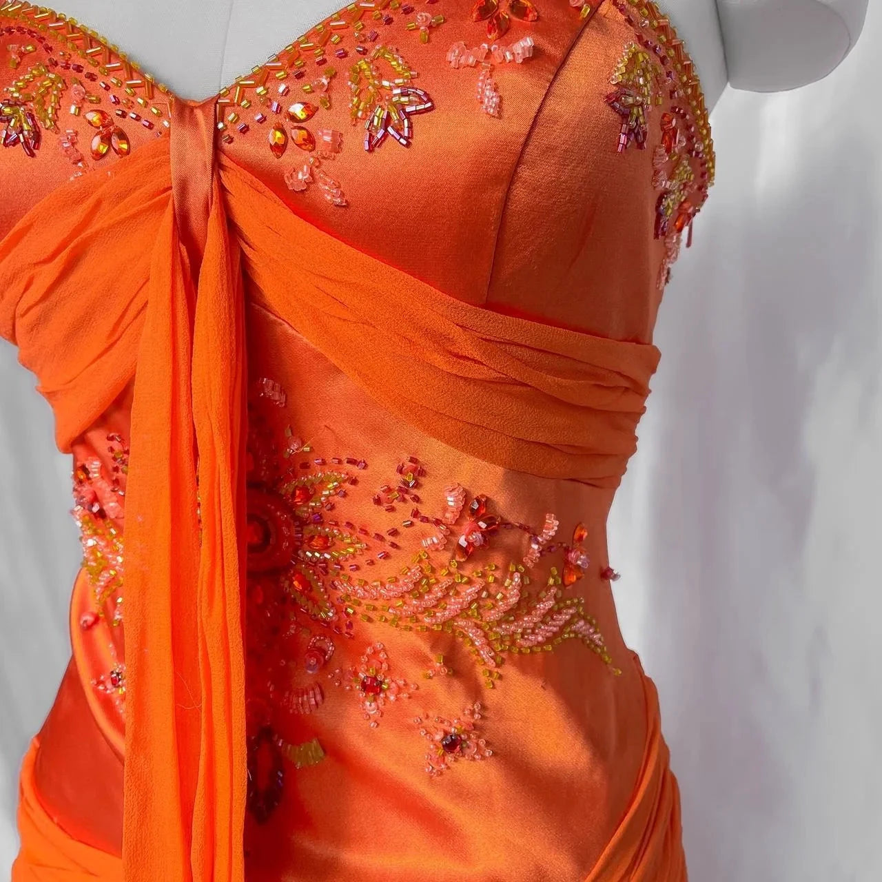 Exquisite Beaded Long Satin Prom dress Evening Dress Party Dress simple gentle atmospheric and unique desi Bring summer colors to enhance whiteness by YiHuiw