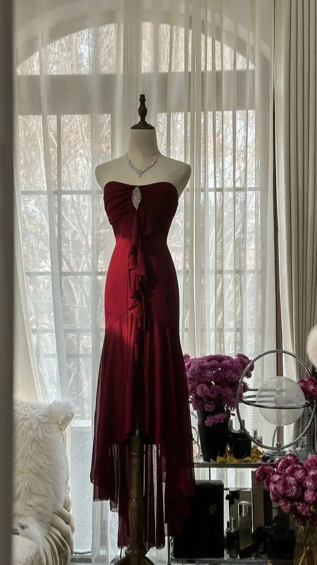 Exquisite Rhinestone Long Chiffon Ball Gown Evening Gown Party Gown Birthday Gown Date Gown simple gentle atmospheric and unique desi Bring summer colors to enhance whiteness by YiHuiw