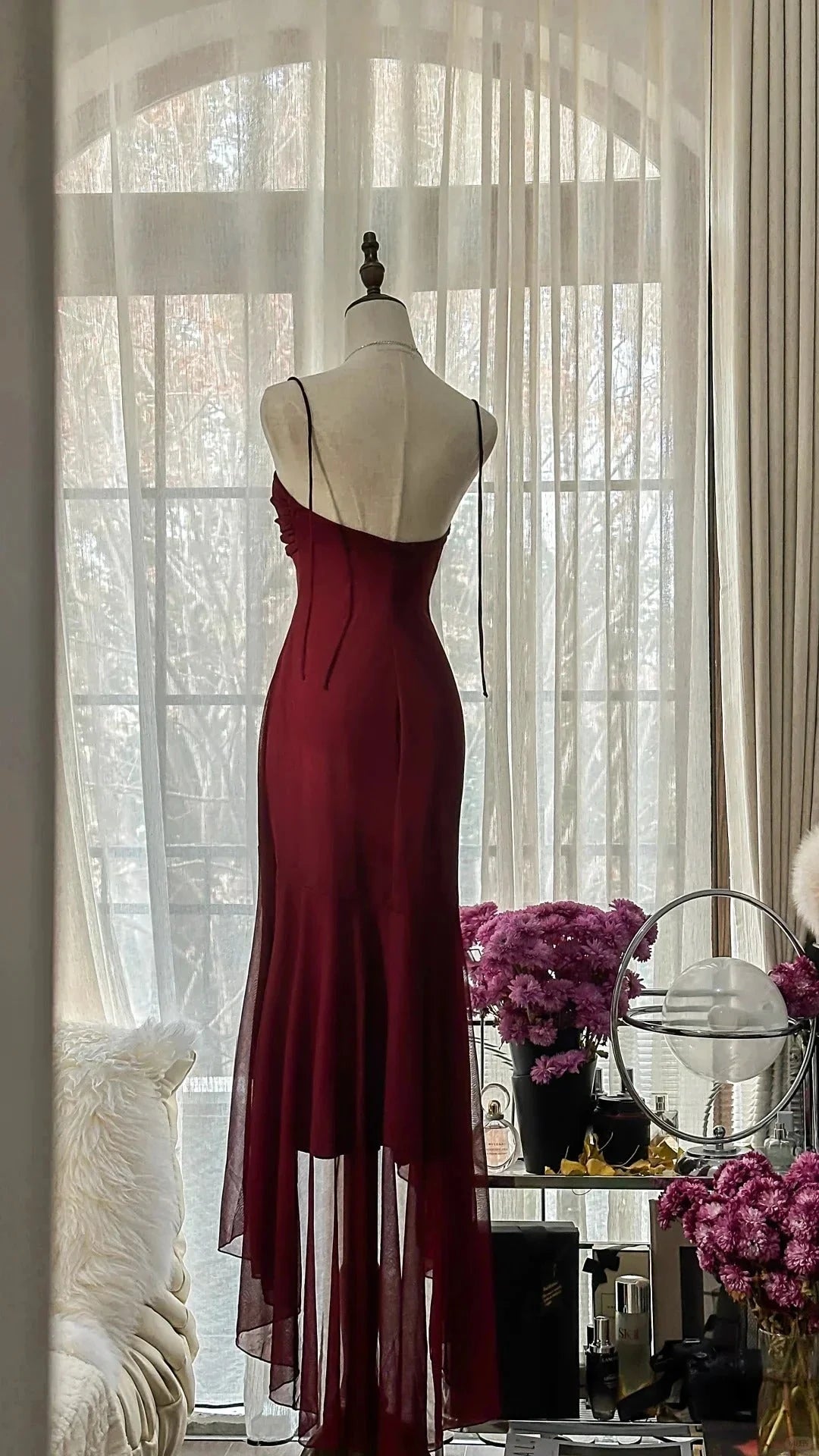 Exquisite Rhinestone Long Chiffon Ball Gown Evening Gown Party Gown Birthday Gown Date Gown simple gentle atmospheric and unique desi Bring summer colors to enhance whiteness by YiHuiw