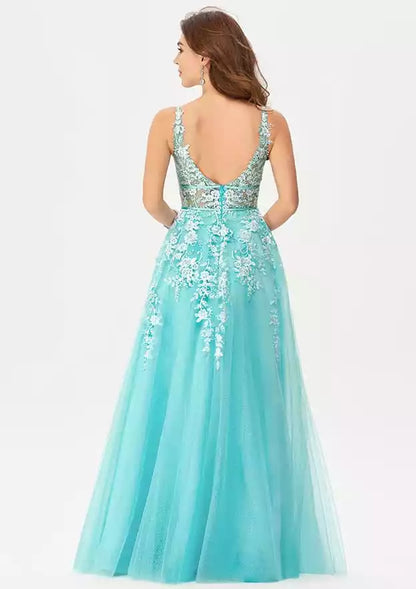 Vestidos de graduación exquisitos y hermosos de satén de gasa con estampado de línea A, detalles de lentejuelas y aire elegante