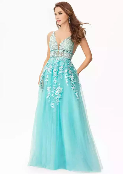 Vestidos de graduación exquisitos y hermosos de satén de gasa con estampado de línea A, detalles de lentejuelas y aire elegante