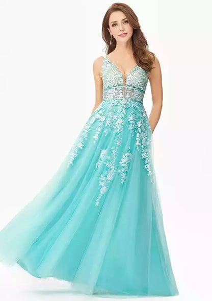 Vestidos de graduación exquisitos y hermosos de satén de gasa con estampado de línea A, detalles de lentejuelas y aire elegante