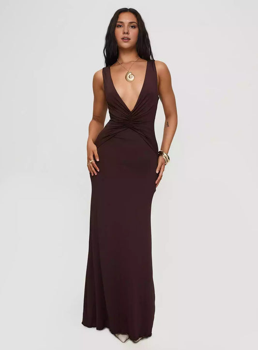 Exquisite backless deep V-neck pleated ruffle hem adjustable shoulder straps fully lined Prom Dresses
